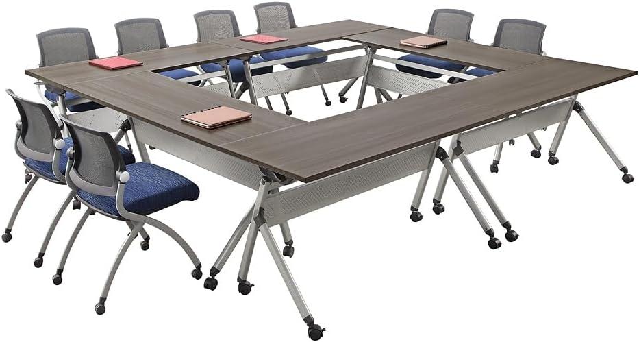 72" Warm Ash Laminate Flip Top Conference Table with Brushed Nickel Legs