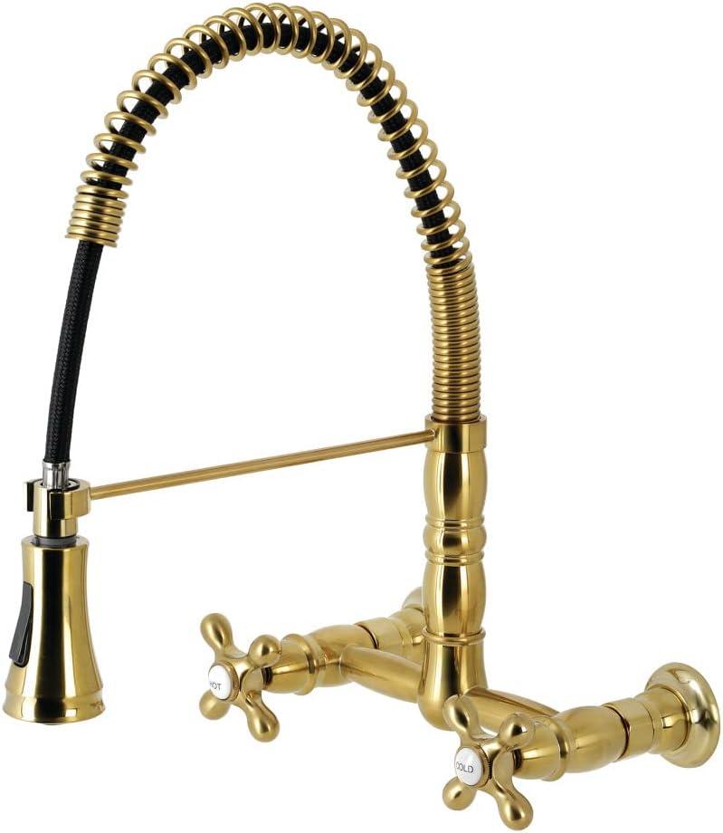 Kingston Brass Heritage Double-Handle 2-Hole Wall-Mount Pre-Rinse Bridge Kitchen Faucet