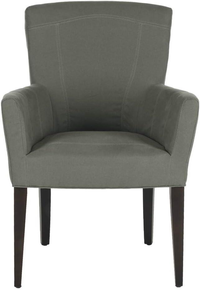 Seamist Gray Leather and Wood Transitional Accent Chair