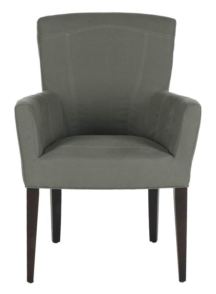 Seamist Gray Leather and Wood Transitional Accent Chair