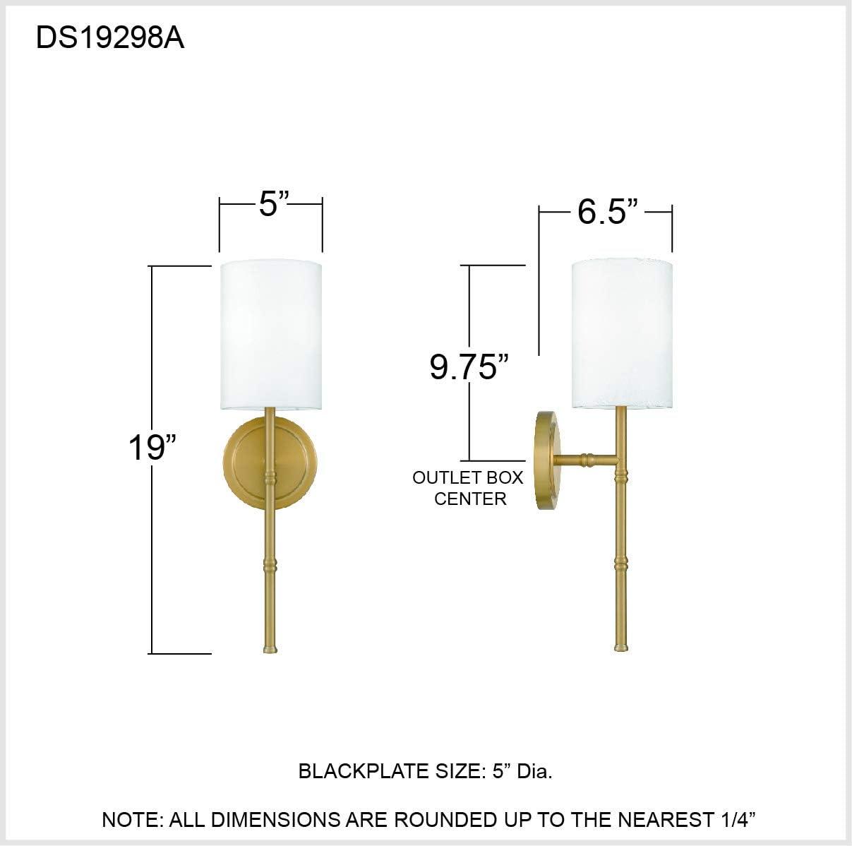 Dorsett Aged Brass Dimmable Wall Sconce with White Fabric Shade