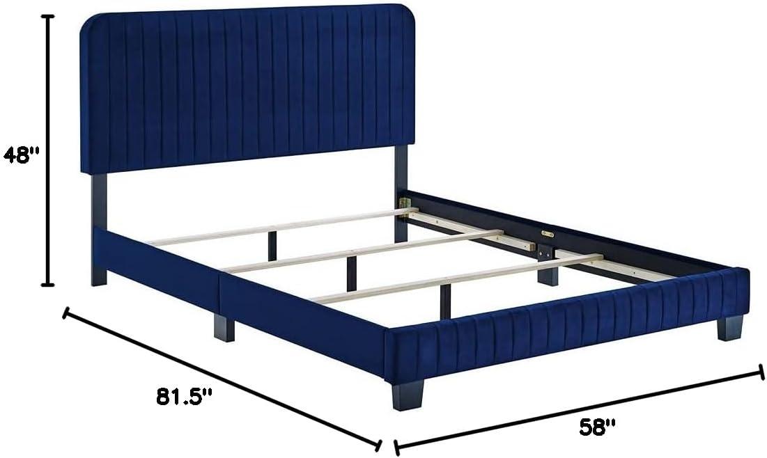 Modway Celine Full Bed – Channel Tufted Performance Velvet Upholstered Platform Frame with Sturdy Wood Slats