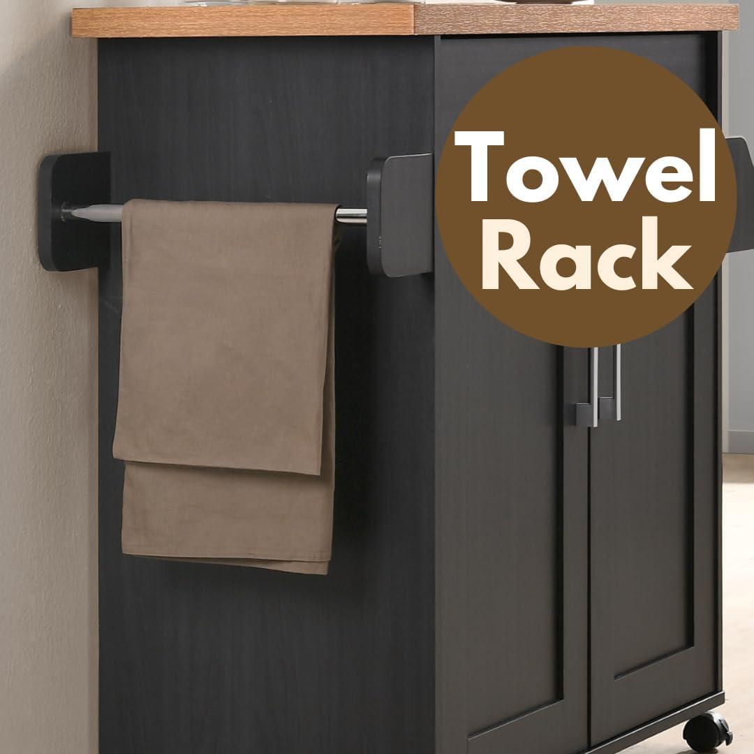 Hokku Designs Kitchen Island With Spice Rack, Towel Rack & Drawer, Black