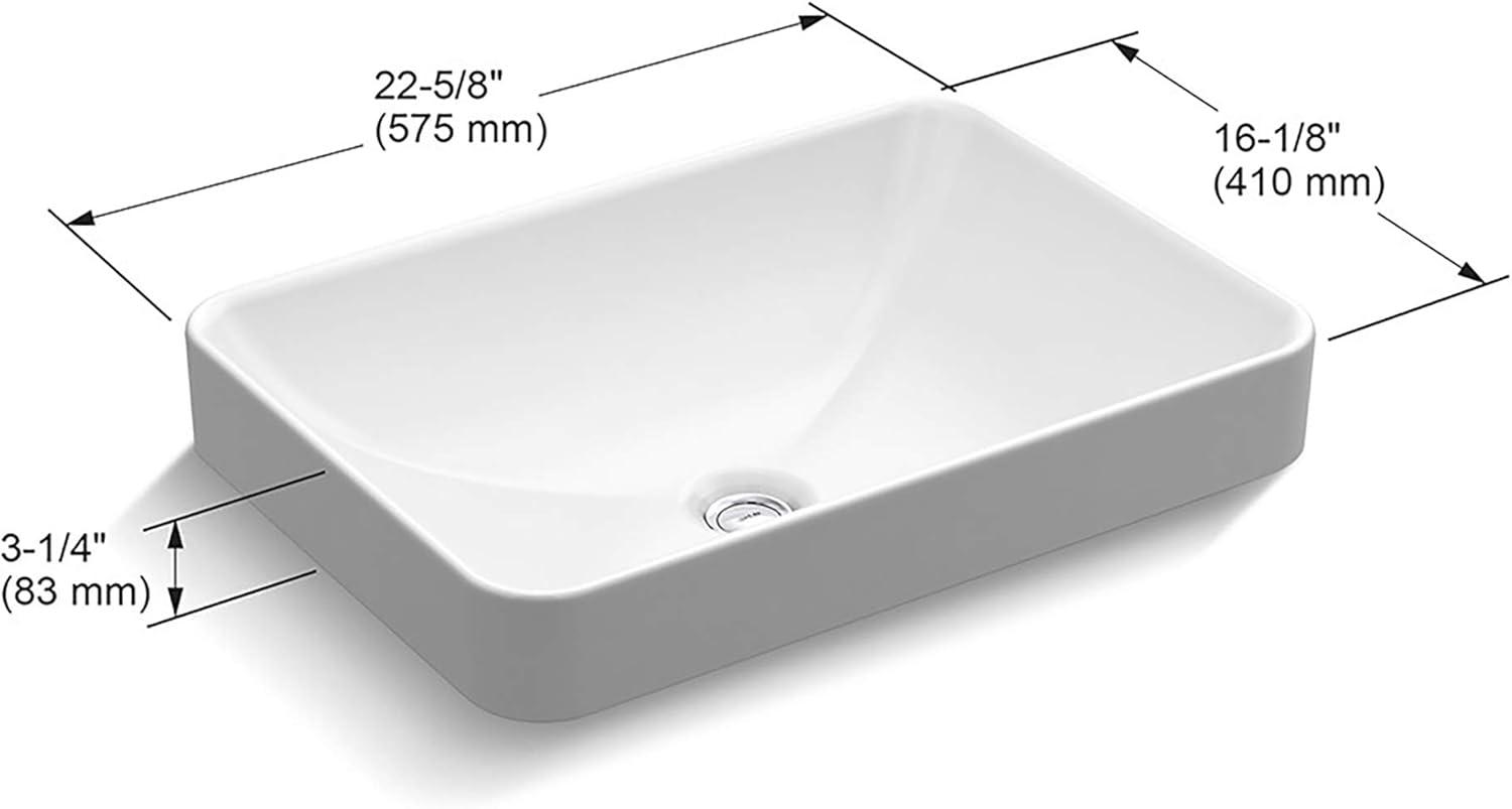 Vox® Vitreous China Rectangular Vessel Bathroom Sink with Overflow