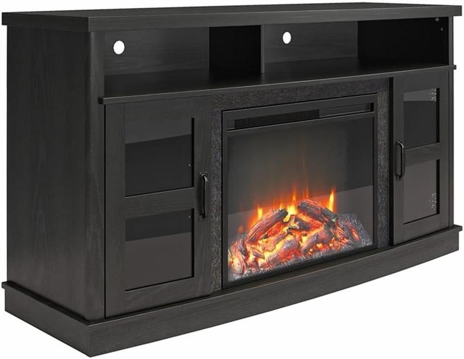 Barrow Creek Black Oak Fireplace TV Console with Glass Doors