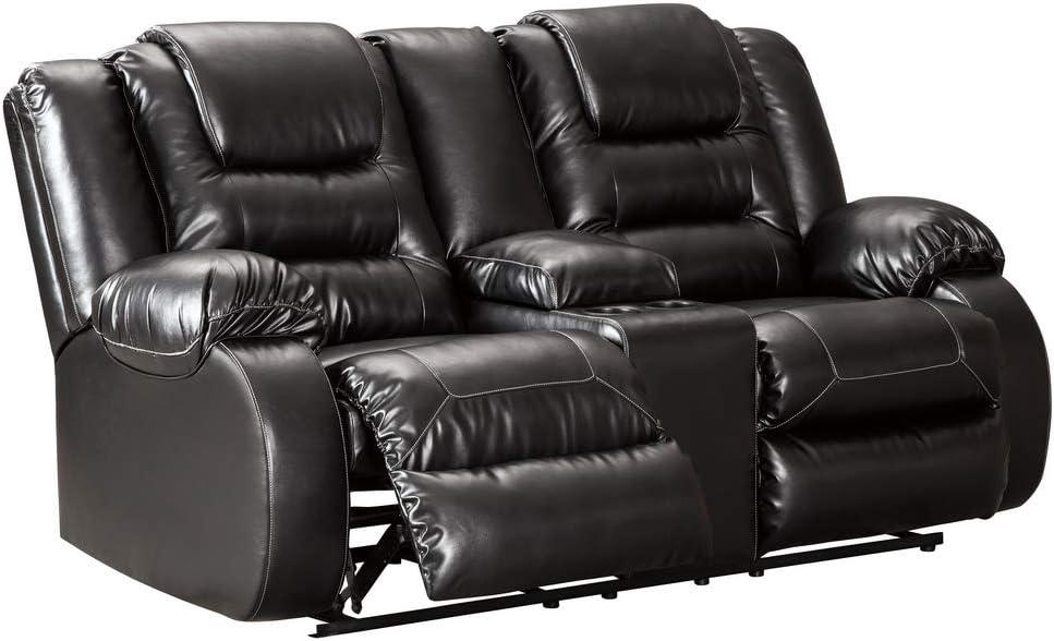 Black Faux Leather Reclining Loveseat with Cup Holder