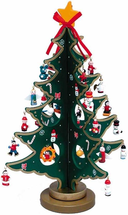 11.75'' Green Wooden Christmas Tree with Mini Ornaments Set