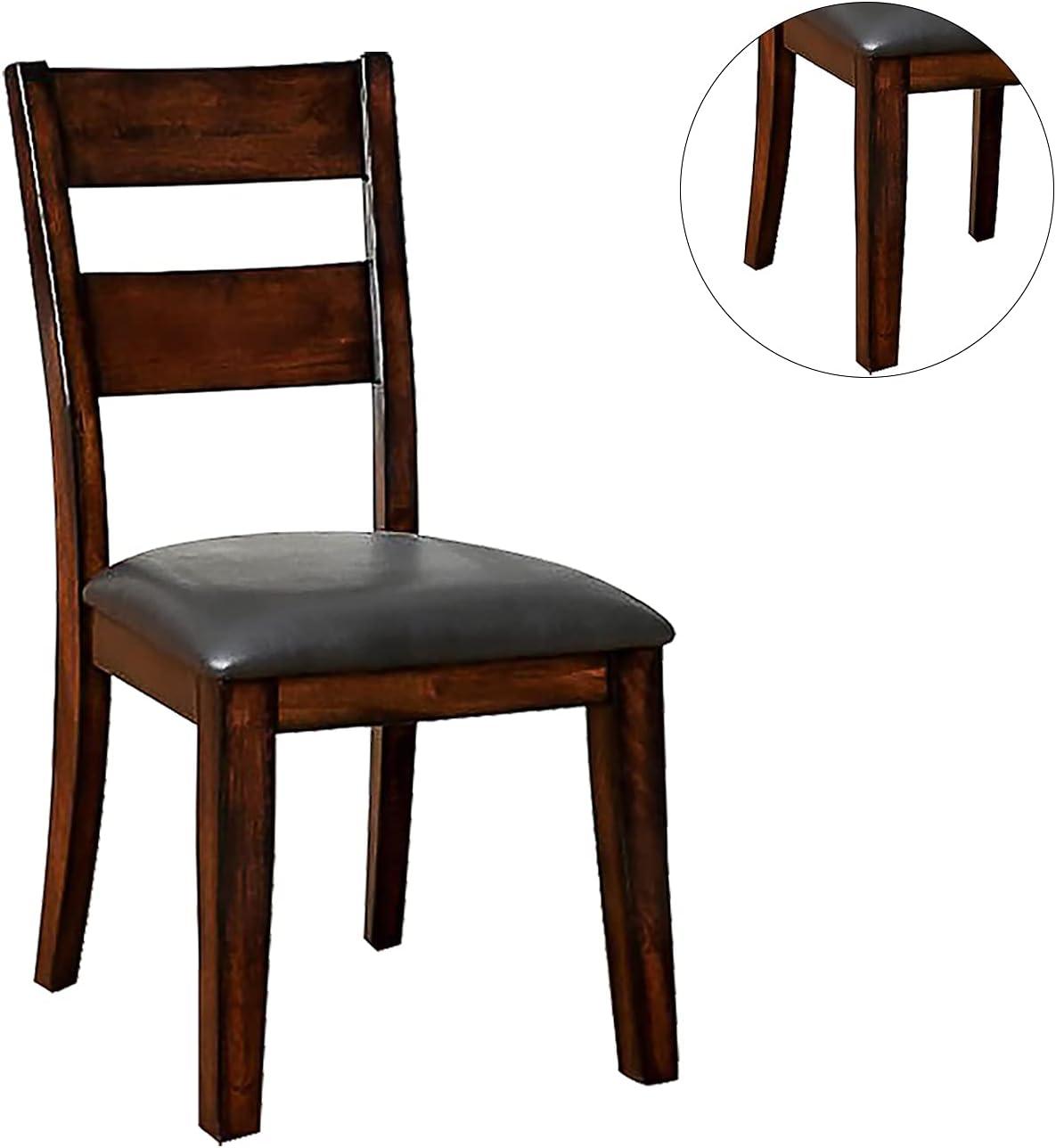 Simple Relax Set of 2 Faux Leather and Wood Dining Side Chairs in Dark Cherry