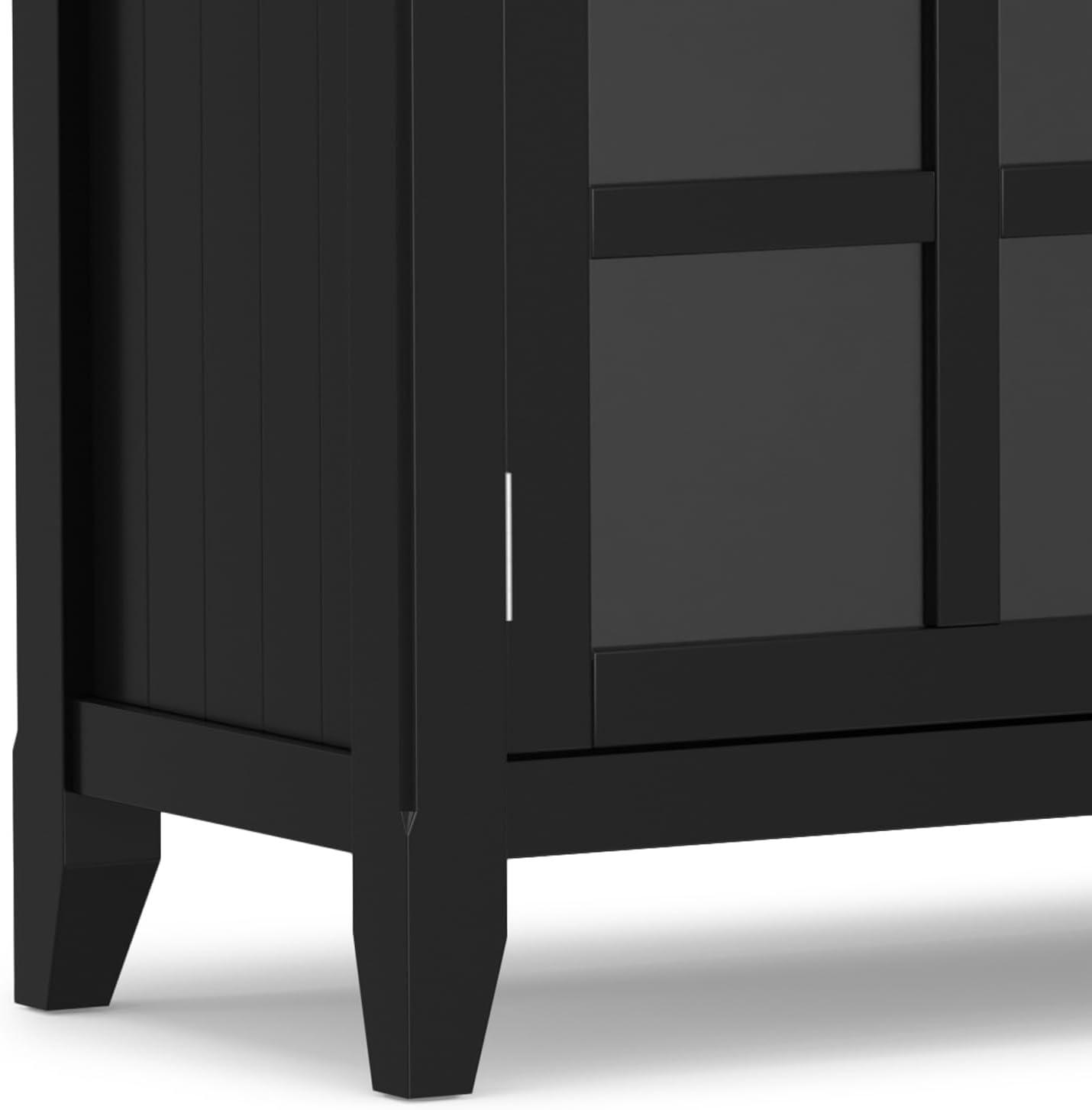 Simpli Home Acadian 62"W Solid Wood 3-Shelf Storage Cabinet with Tempered Glass Doors and Adjustable Shelves