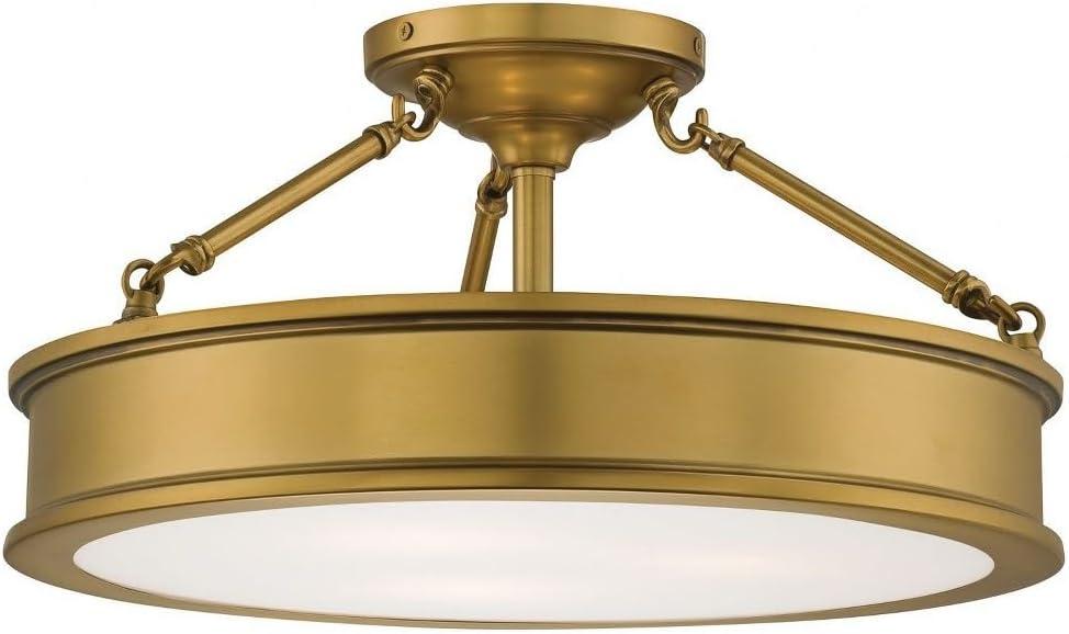 Liberty Gold 3-Light Semi Flush Mount with Etched Glass