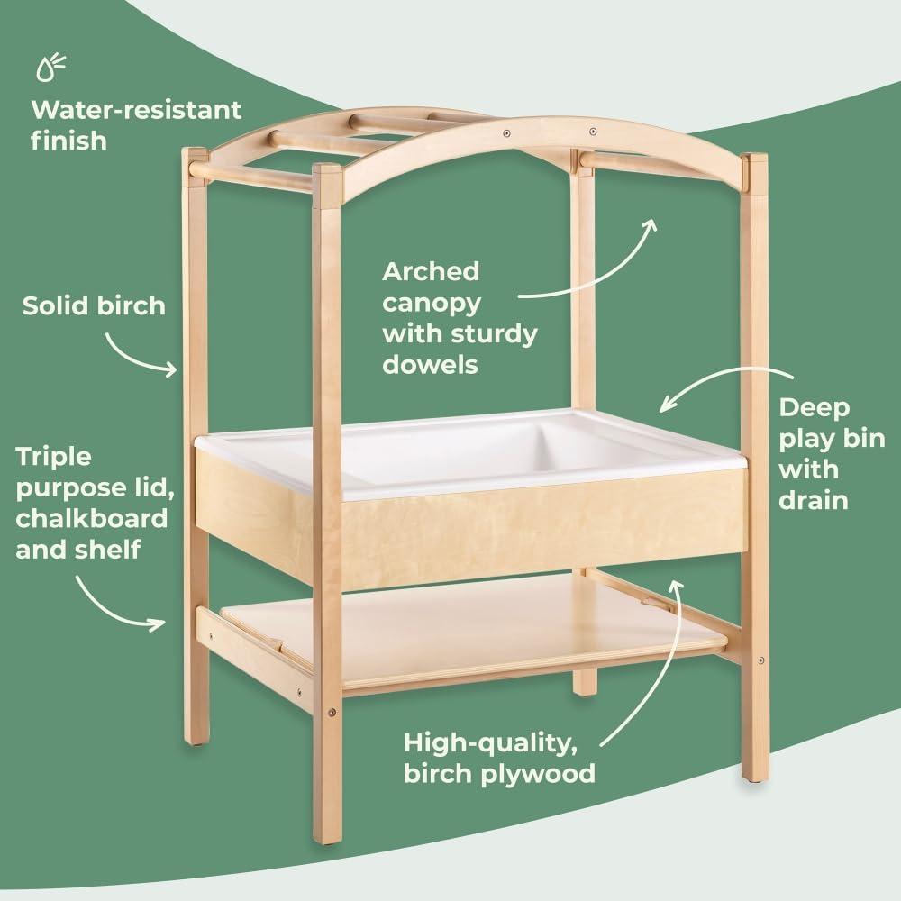 Guidecraft Kids' Sensory Table System and Canopy: Sand and Water Activity Table with Easy-to-Clean Bin, Arch and Chalkboard