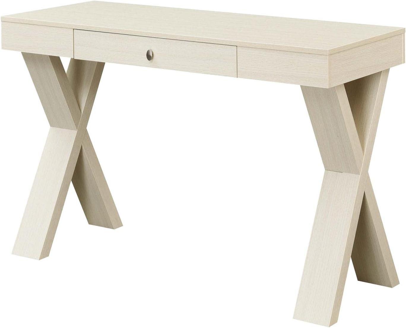 Newport Crisscross 48" White Wood Desk with Sleek Drawer