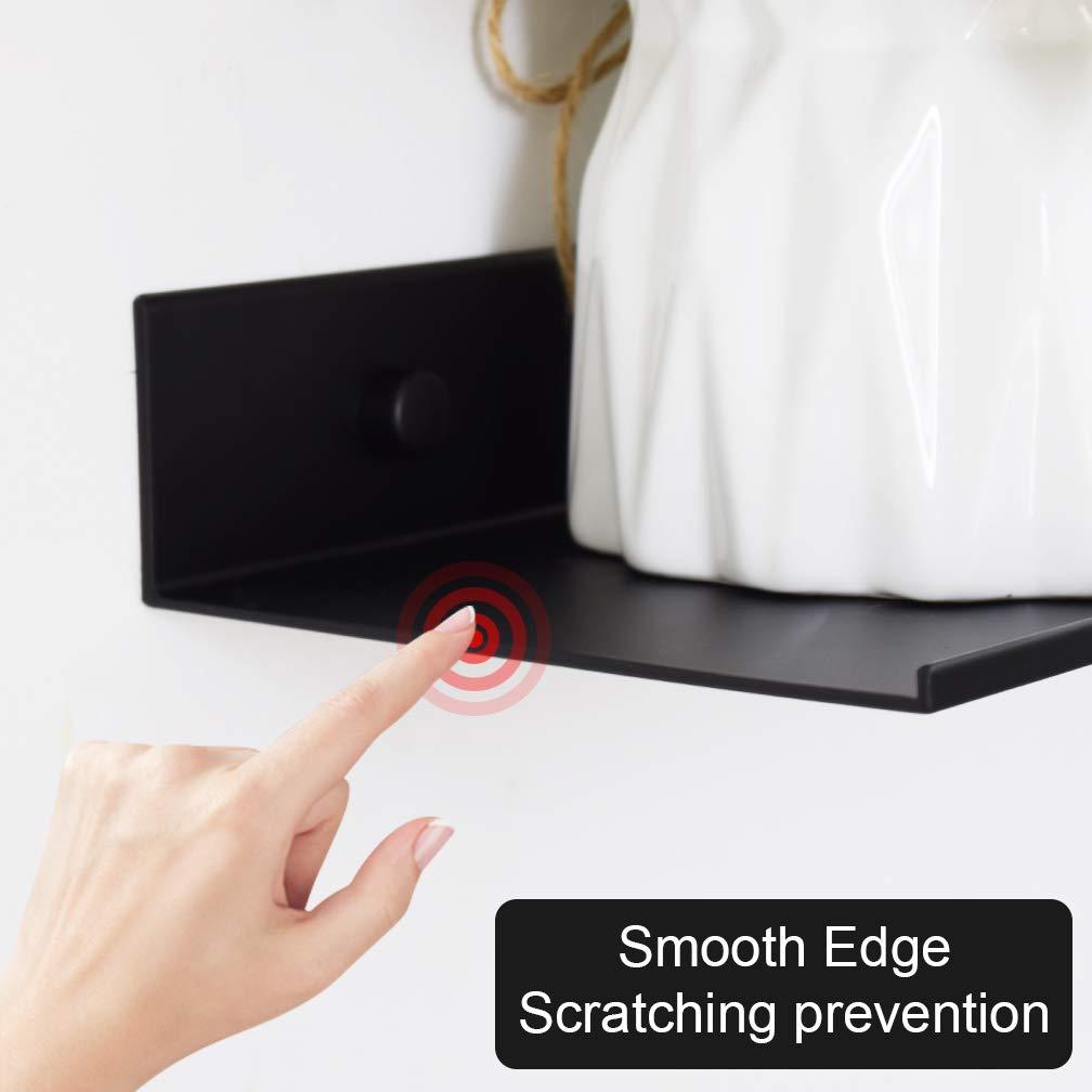 Z metnal Small Floating Shelves, Mini Metal Shelf for Collection Action Figures, Decor Display Wall Shelf, Aluminum, Wall Mounted, Matt Black, 6 inch, 2 Pack