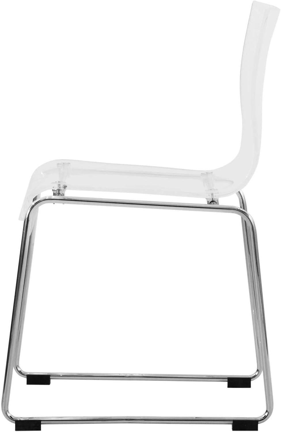 LeisureMod Lima Acrylic Chrome Finish Steel Frame, Stackable Accent Side Chair for Kitchen and Dining Room (Clear)