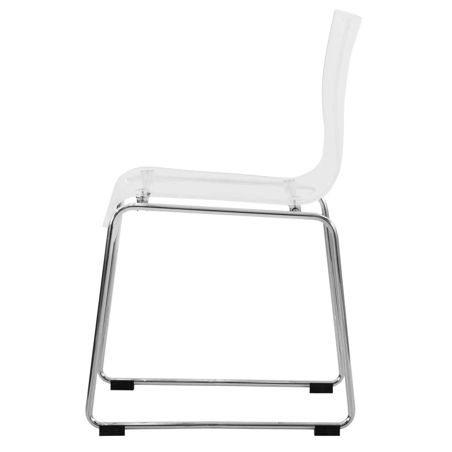 LeisureMod Acrylic Dining Chair with Stainless-Steel Frame in Chrome Finish and Waterfall-Edge Design for Modern Home, Kitchen, Cafes Lima Collection