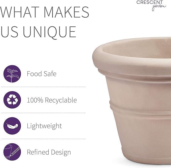 Crescent Garden Brunello Classic Rolled-Rim Plant Pot, Weathered Concrete, 12in