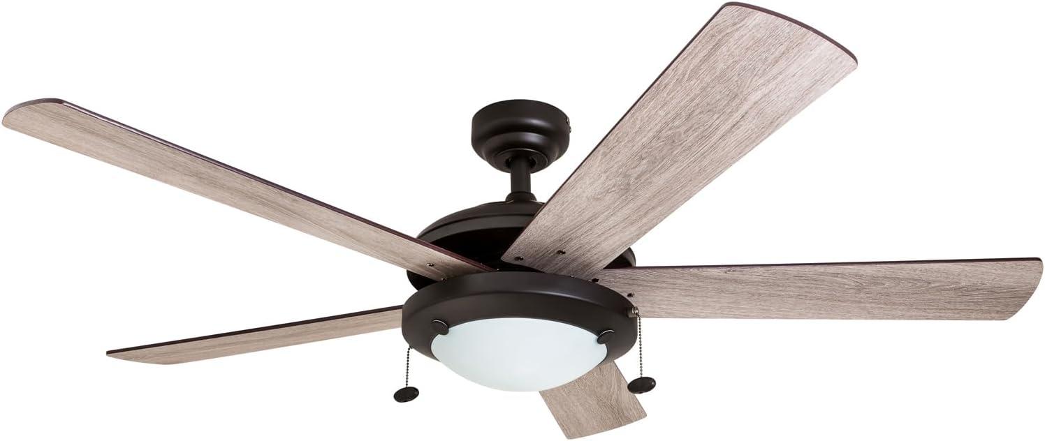 Prominence Home Bolivar 52" Bronze Ceiling Fan with 5 Blades, Integrated LED Light Kit, Pull Chains & Reverse Airflow