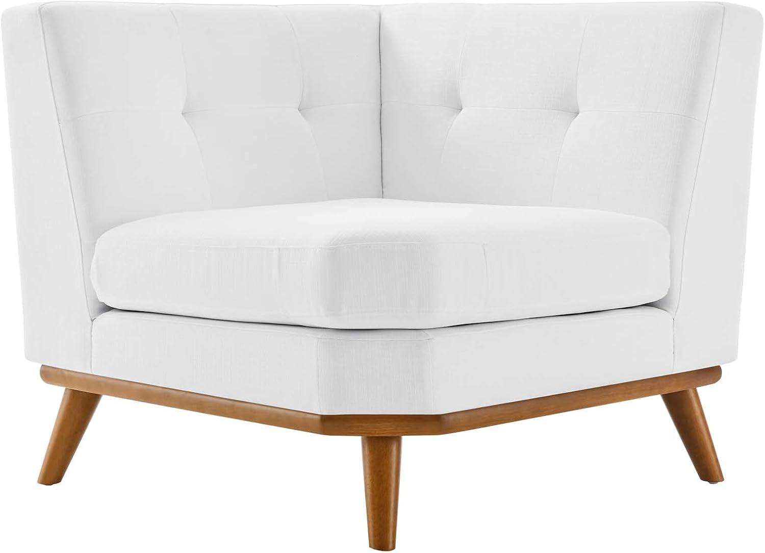 Modway Engage Upholstered Fabric and Wood Corner Chair in White