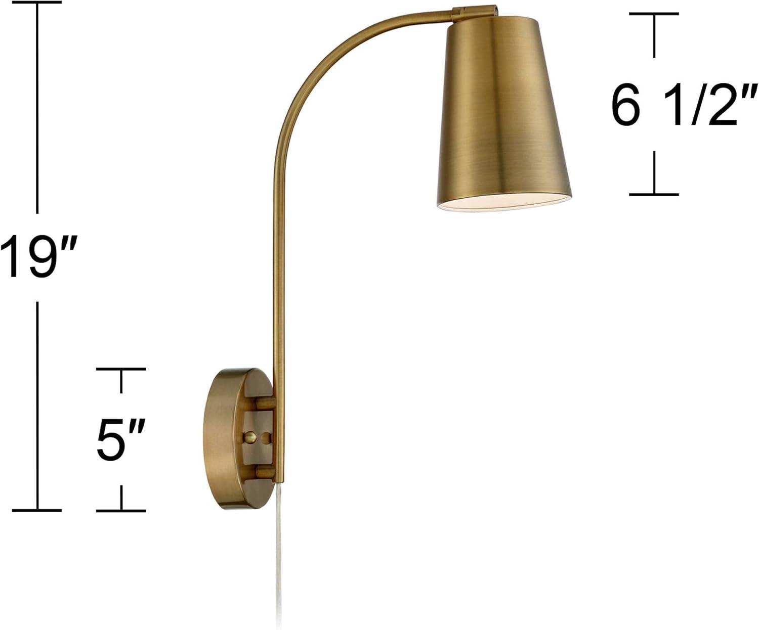 360 Lighting Sully Modern Wall Lamp Warm Brass Plug-in 5" Light Fixture Adjustable Head Curved Arm for Bedroom Bathroom Vanity Reading Living Room