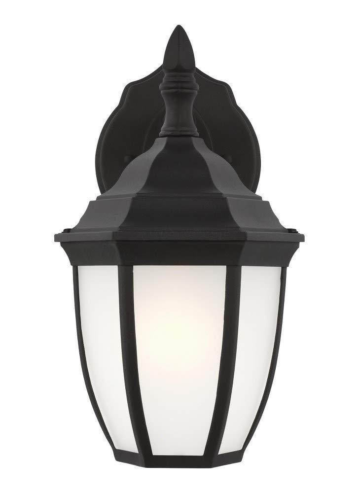 Generation Lighting 89936-12 Bakersville Curved Satin Etched Glass Panel Outdoor Wall Sconce Lighting Fixture, 1-Light 100 Watt, 11" H x 7" W, Black