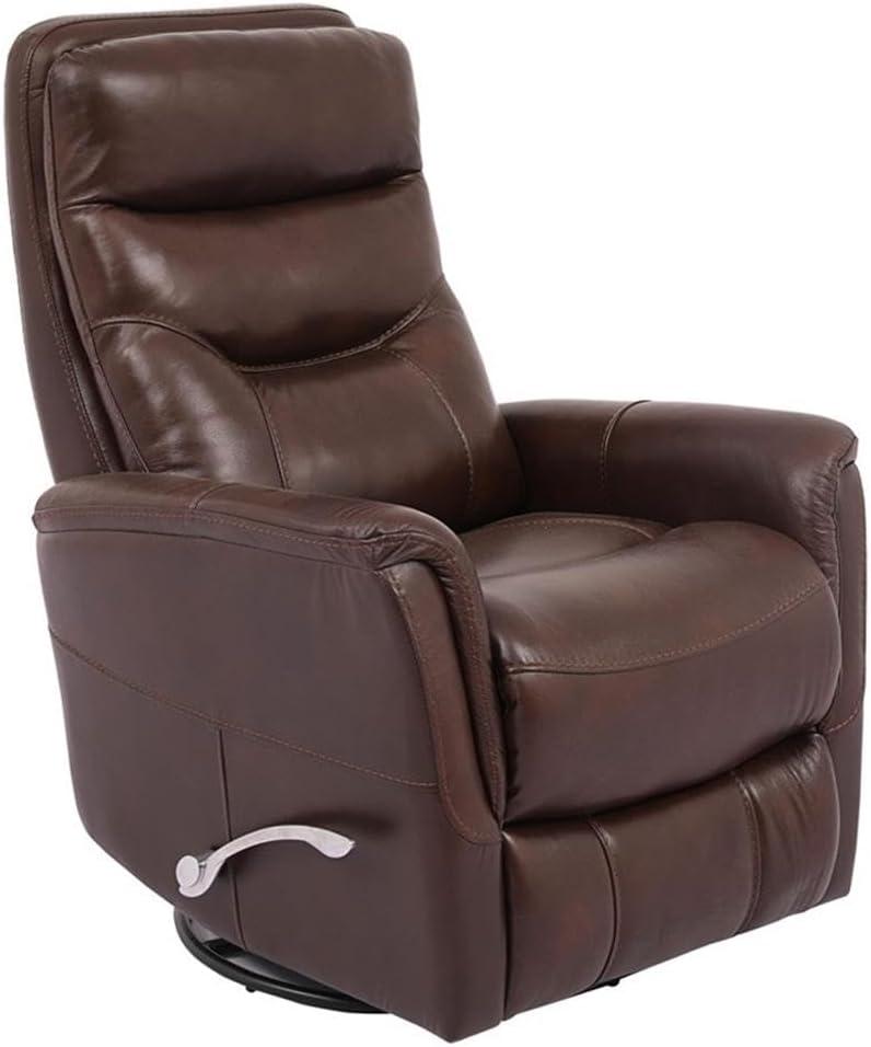 Traditional Brown Leather Swivel Recliner with Wood Accents