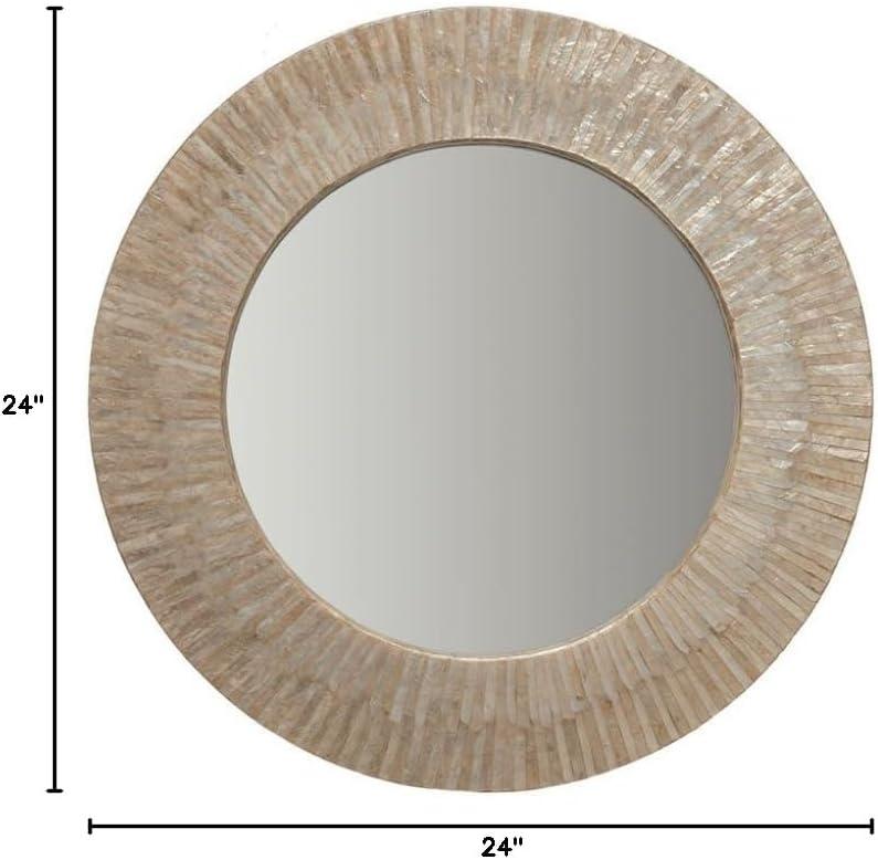 Kouboo Round Capiz Seashell Sunray Wall Mirror, Round Wall Mirror, Mirror For Bathroom Bedroom Living Room Entryway, Champagne