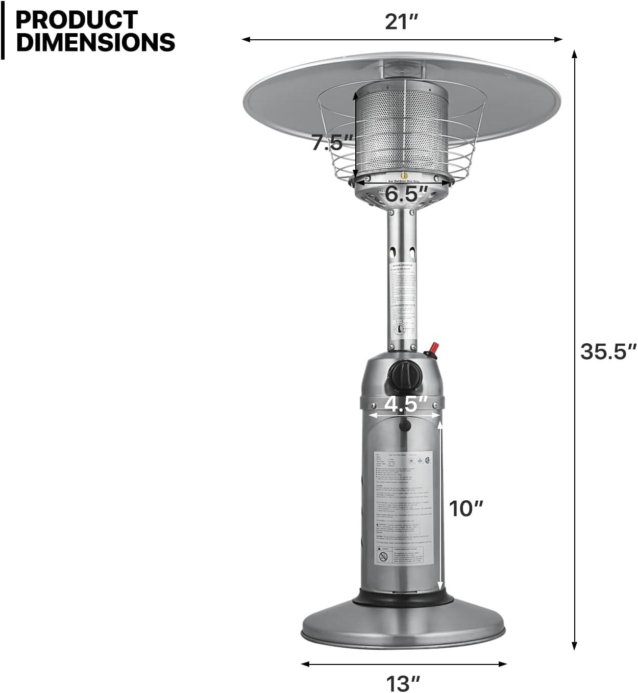 MoNiBloom Propane Gas Patio Heater, Outdoor 11,000 BTU Table Top Heater with Pilot Light for Garden Backyard