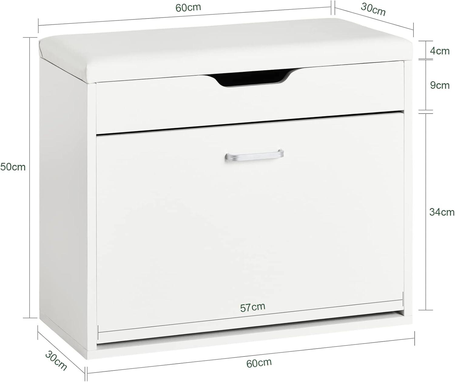 SoBuy Small Shoe Bench, Narrow Shoe Cabinet with Folding Padded Seat, Small Space Shoe Rack, White, FSR95-W