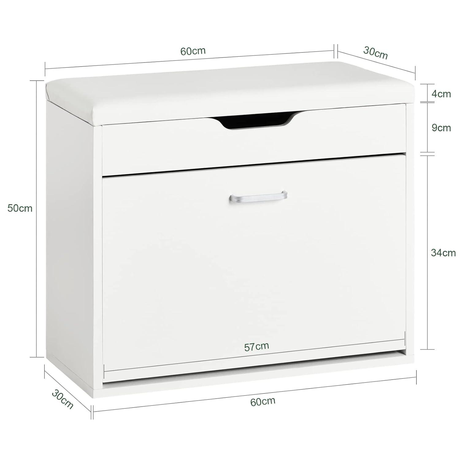 SoBuy Small Shoe Bench, Narrow Shoe Cabinet with Folding Padded Seat, Small Space Shoe Rack, White, FSR95-W