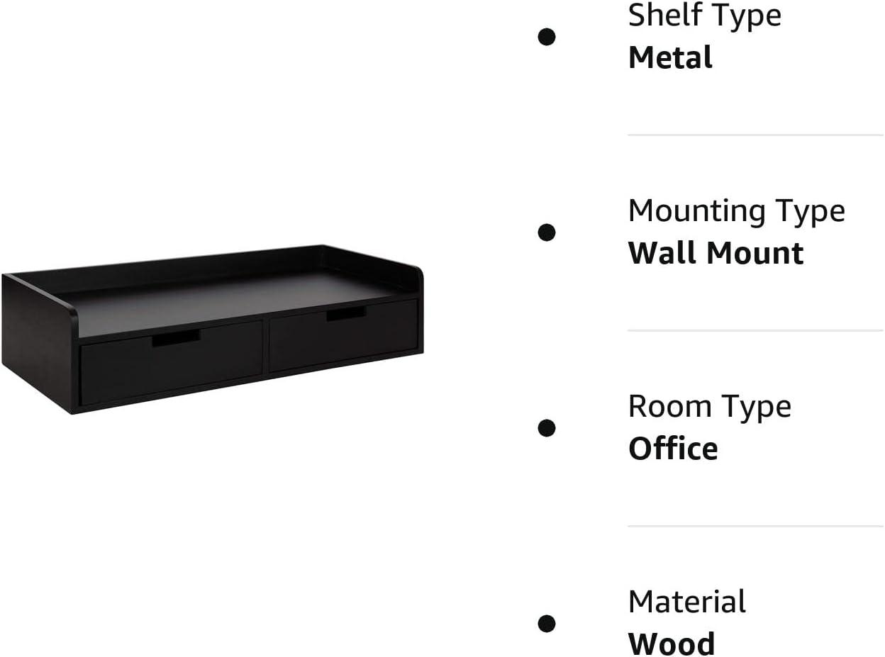 Sleek Black Wood and Metal Floating Console Desk with Storage