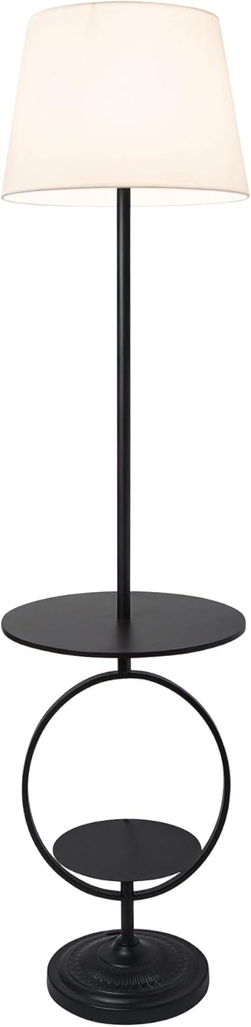 Bedside Nightstand End Table Dual Shelf Decorative Floor Lamp Black - Elegant Designs: Modern Metal with Linen Shade, ETL Listed