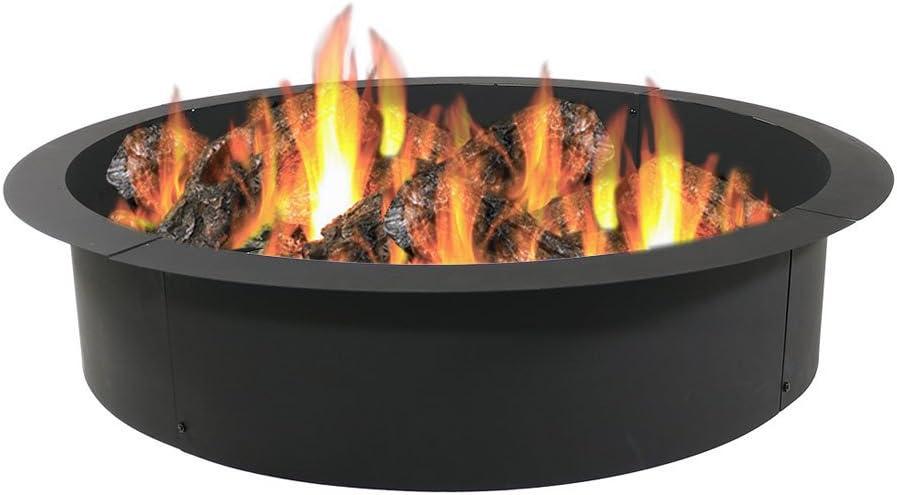 Sunnydaze Outdoor Heavy-Duty Steel Portable Above Ground or In-Ground Round Fire Pit Liner Ring - Black