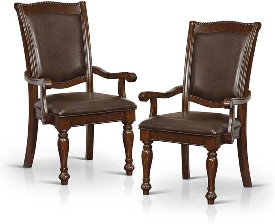 Bowery Hill Modern Wood Arm Chair in Brown Cherry (Set of 2)