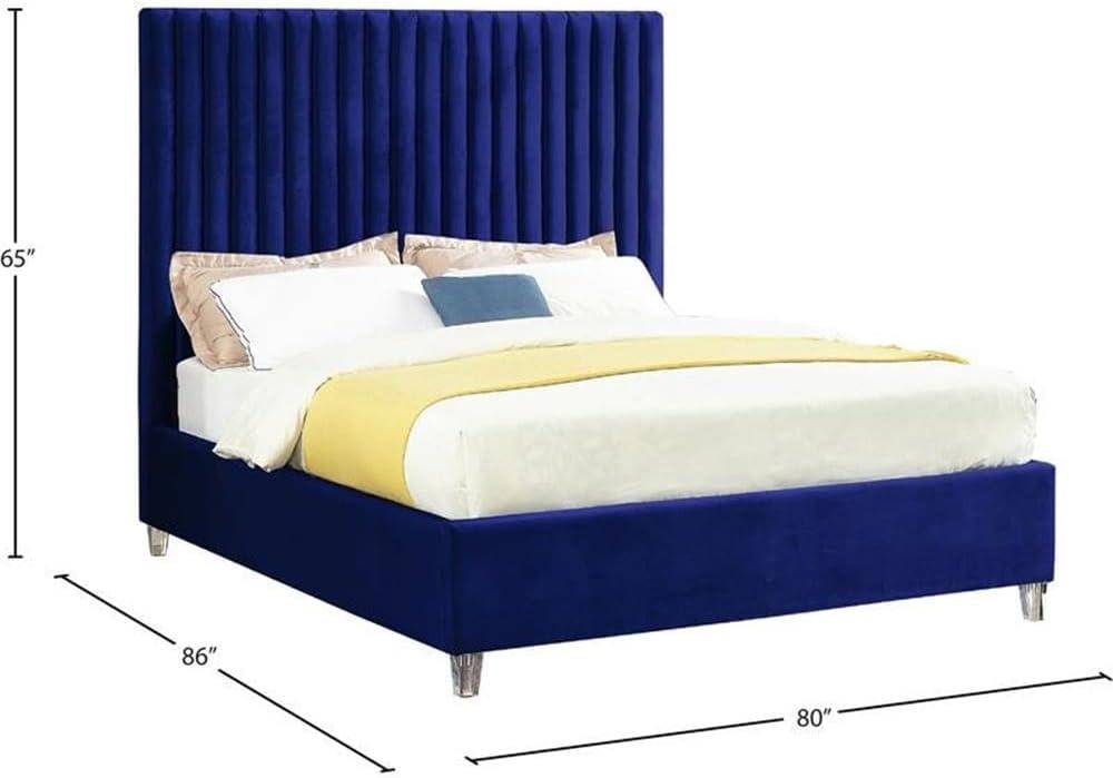 Meridian Furniture Candace Solid Wood Tufted Velvet King Bed in Navy