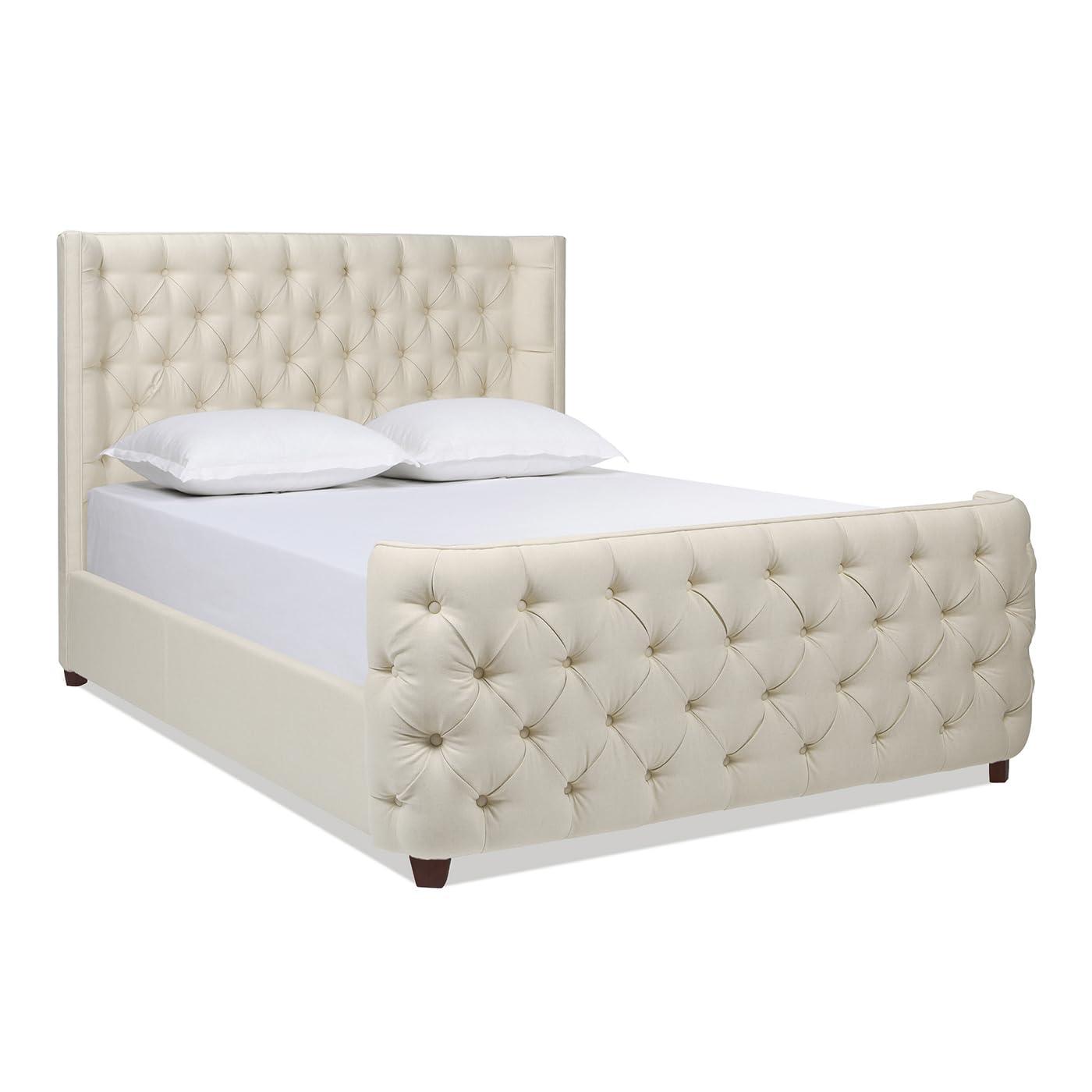 Jennifer Taylor Home Geneva Curved Wing Upholstered Platform Bed Frame, Queen, Light Beige Linen