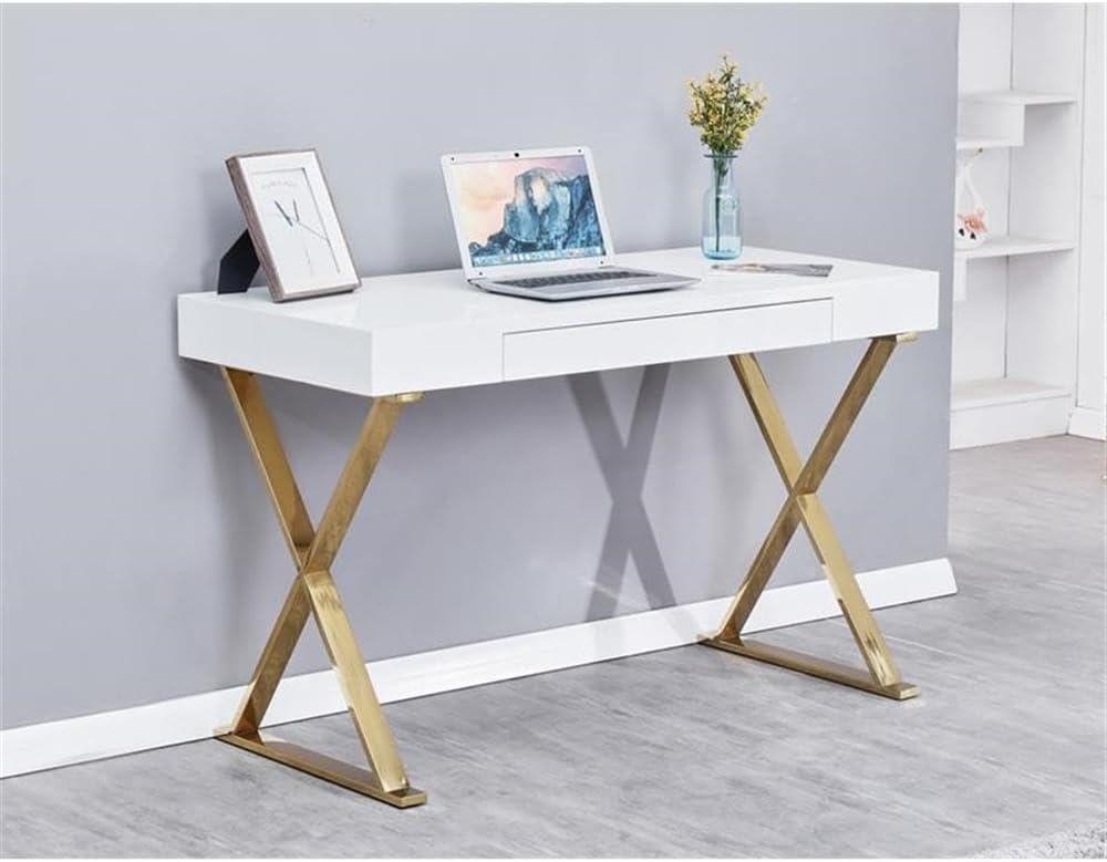 Best Master Modern Stainless Steel Frame Computer Desk - Gold High Gloss