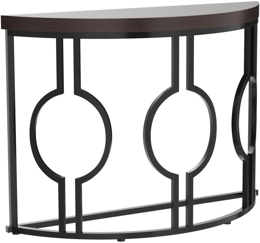 Rustic Brown and Black Demilune Wood and Metal Console Table