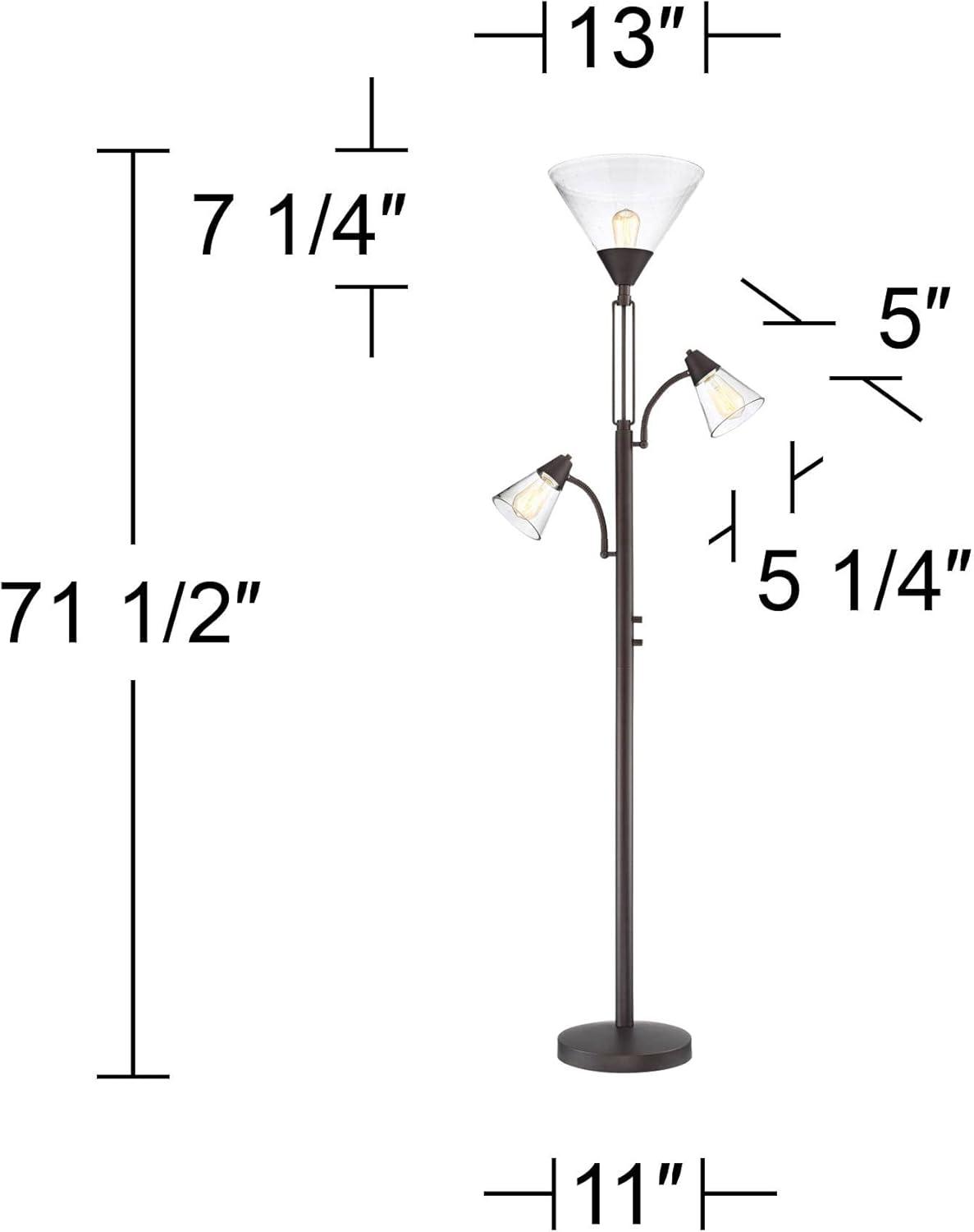 Franklin Iron Works Warwick Industrial Torchiere Floor Lamp with Side Lights 71 1/2" Tall Tiger Bronze LED Clear Seedy Glass for Living Room Reading
