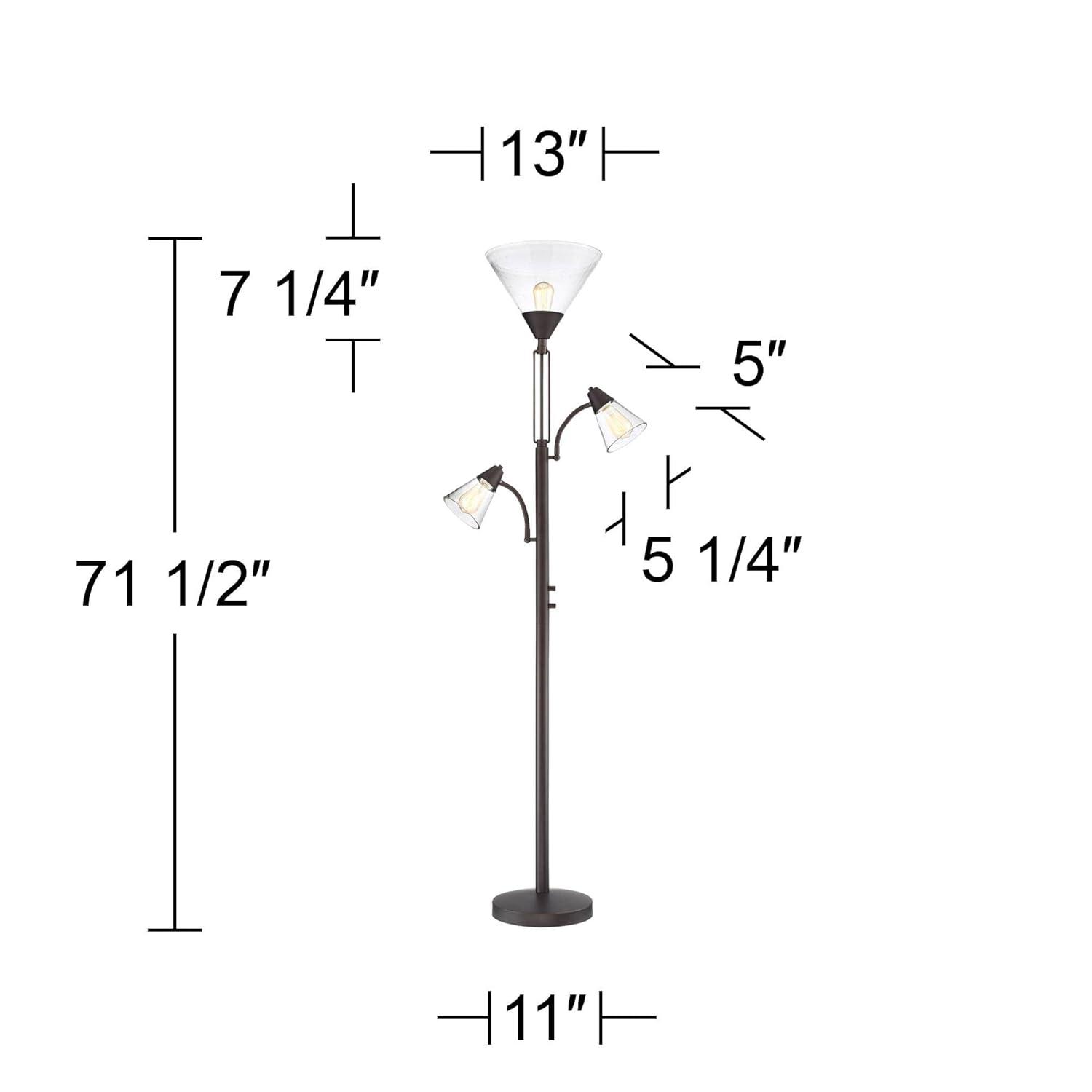Franklin Iron Works Warwick Industrial Torchiere Floor Lamp with Side Lights 71 1/2" Tall Tiger Bronze LED Clear Seedy Glass for Living Room Reading