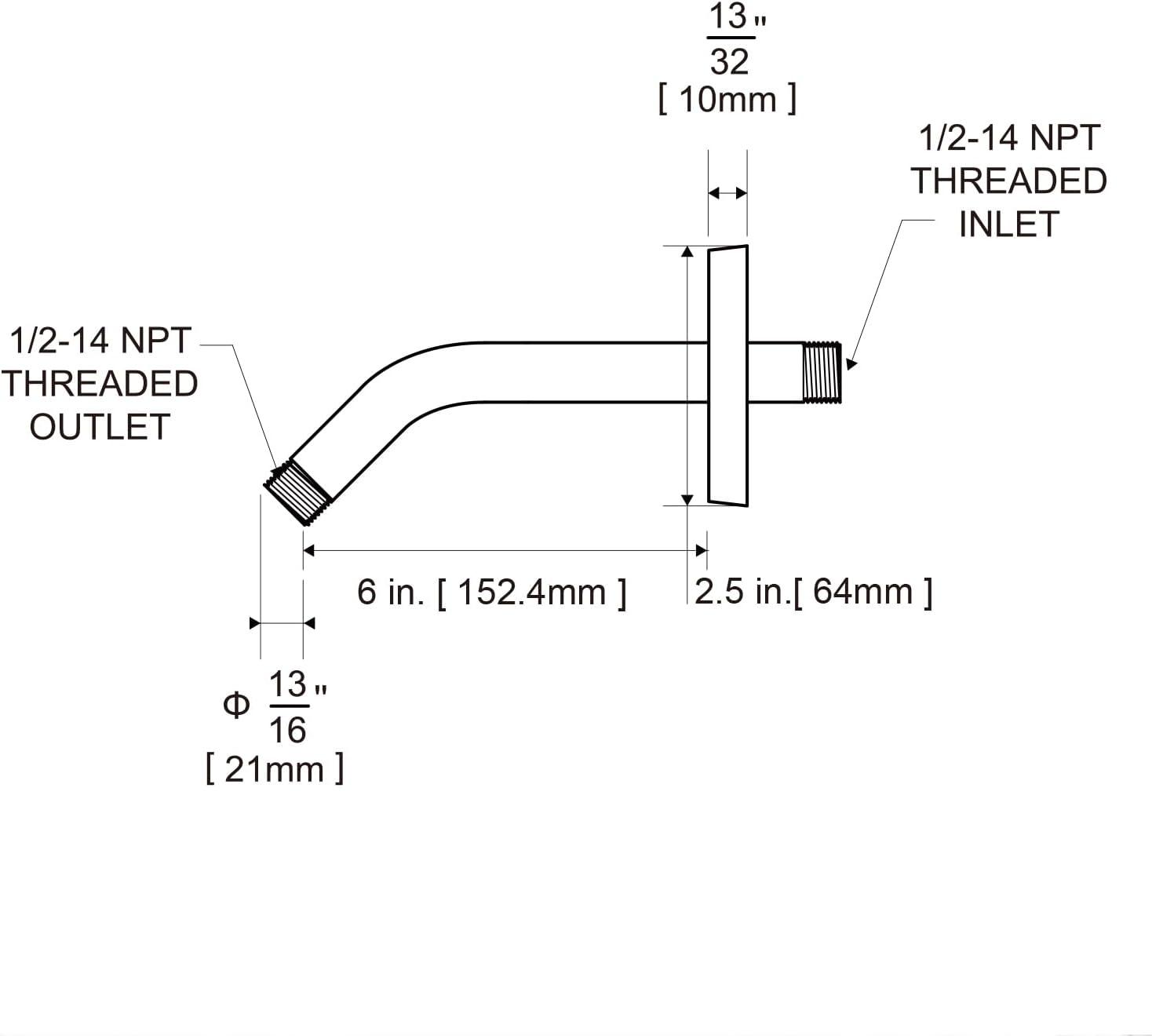 Brushed Nickel 6 Inch Stainless Steel Wall-Mounted Shower Arm