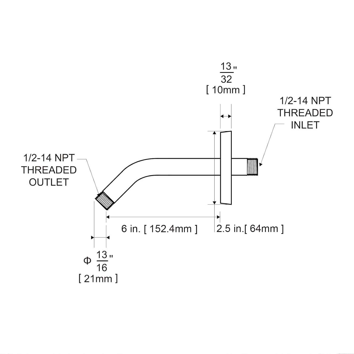 Brushed Nickel 6 Inch Stainless Steel Wall-Mounted Shower A-Rm And Flange Shower Head
