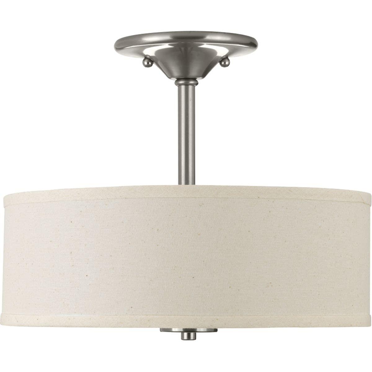 Progress Lighting, Inspire Collection, 2-Light Semi-Flush Mount, Brushed Nickel, Linen Shade