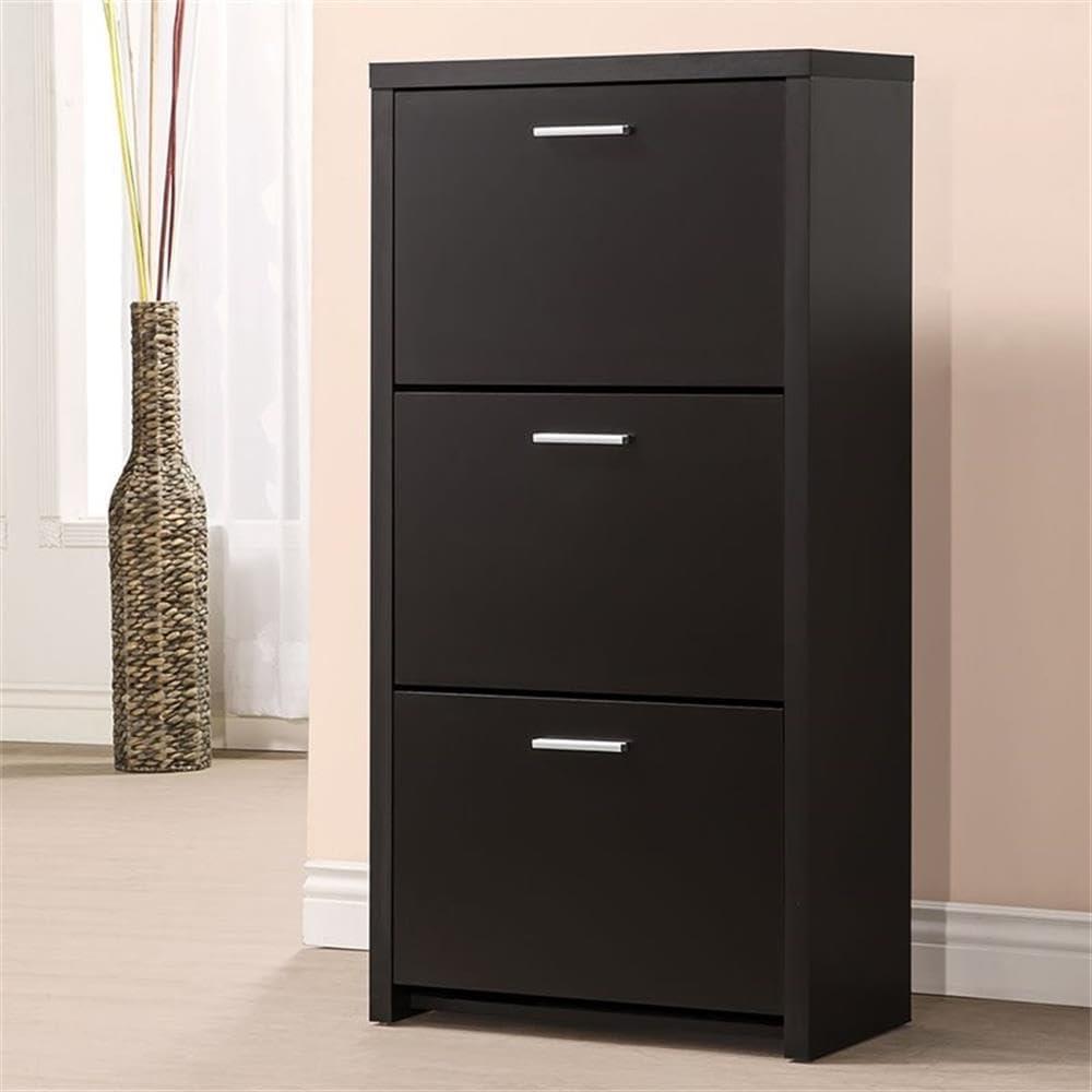 Coaster Contemporary Wood Tall Shoe with 3-Drawer Cabinet in Black