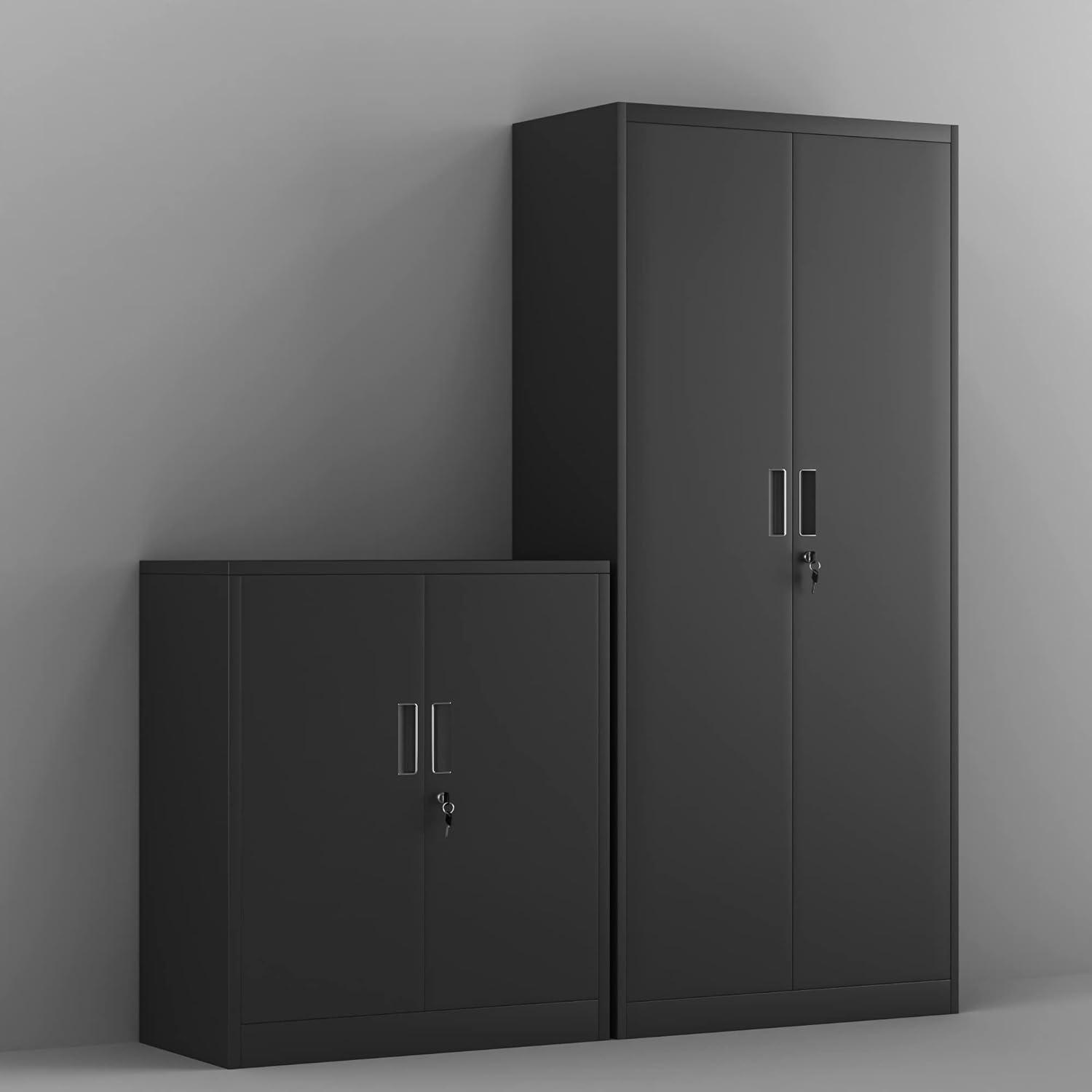 Metal Storage Cabinets with Shelves and Doors, Steel Locking Storage Cabinet for Home Office, Garage, Utility Room and Basement, 36.2" H x 31.5" W x 15.7" D (Black)