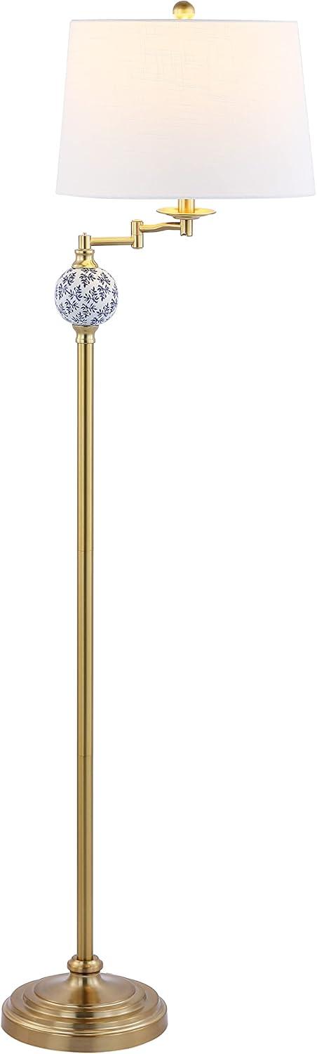 Aveiro Adjustable Arc 61.5" Gold Metal Floor Lamp with White Linen Shade