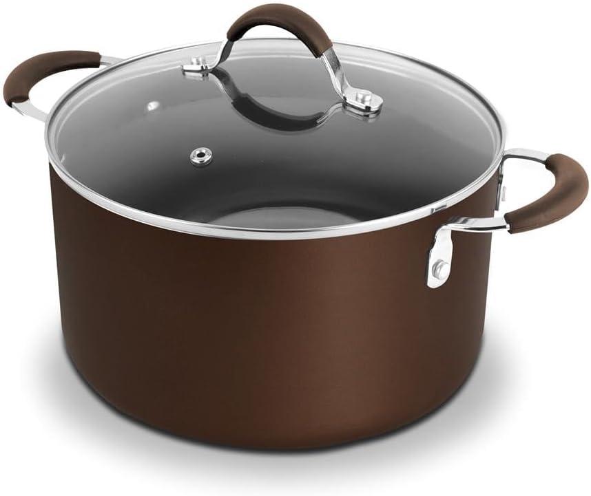 NutriChef 5 Quart Non-Stick Brown Aluminum Dutch Oven Pot with Lid