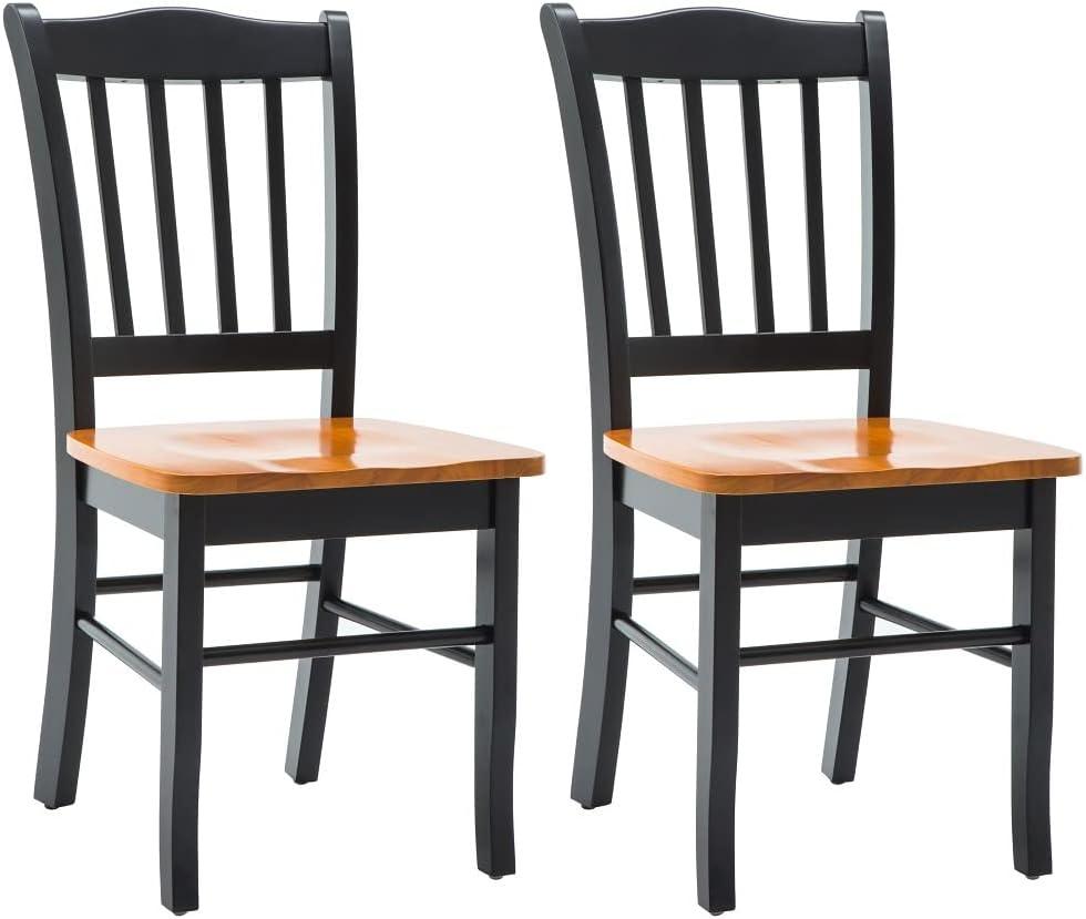 Set of 2 Black and Oak High Slat Back Dining Chairs