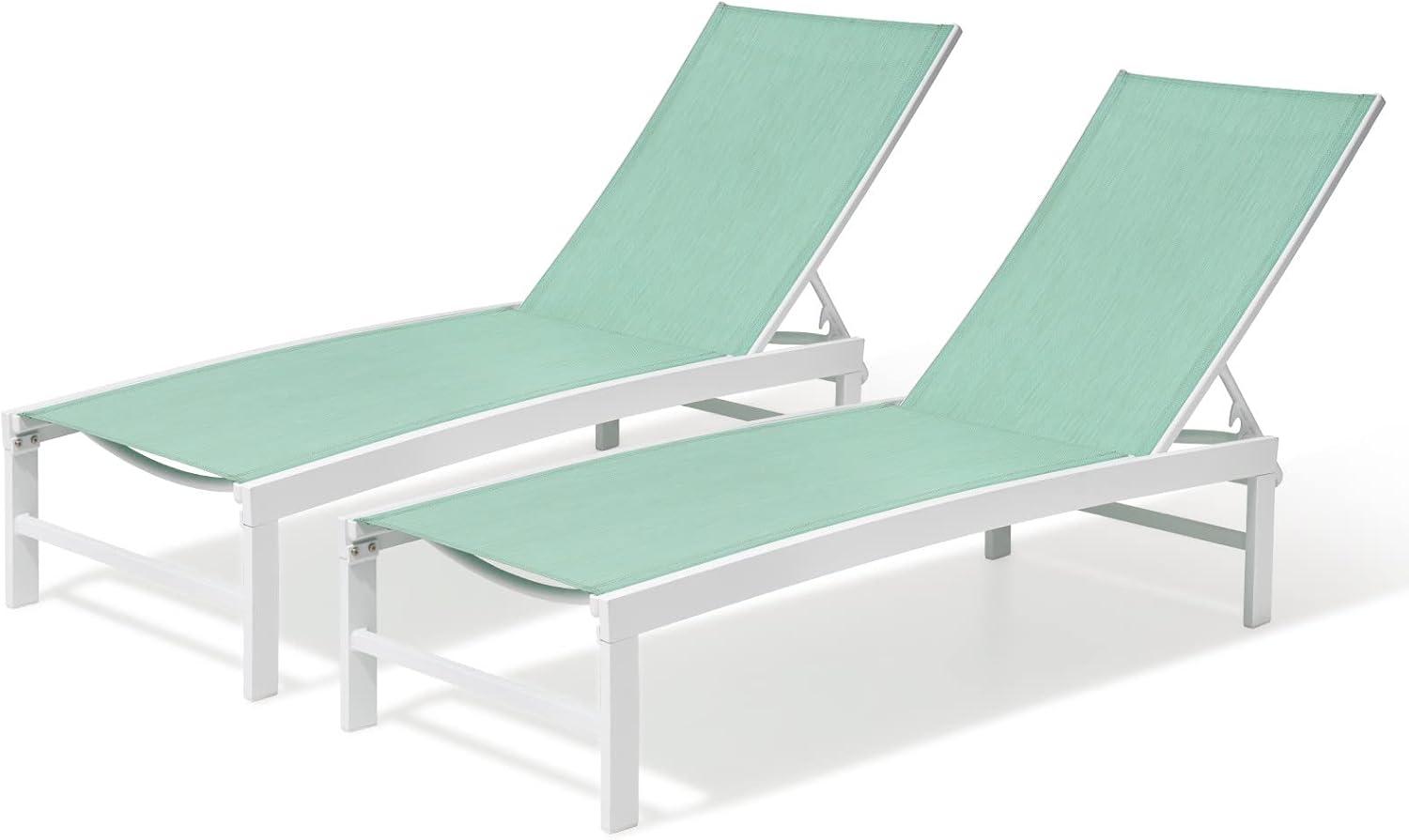 Beige Aluminum Adjustable Outdoor Chaise Lounge with Textilene Fabric