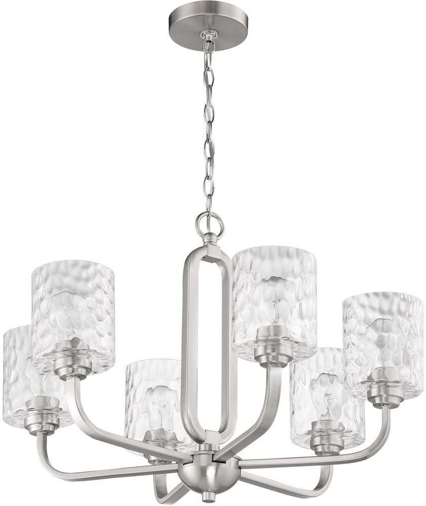 Collins 6-Light Flat Black Finish w/Hammered Glass Transitional Chandelier for Kitchen/Dining/Foyer No Bulb Included