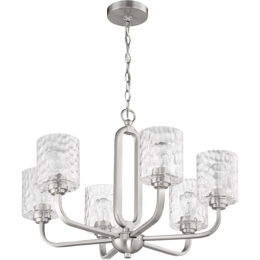 Collins 6-Light Flat Black Finish w/Hammered Glass Transitional Chandelier for Kitchen/Dining/Foyer No Bulb Included